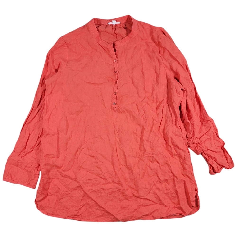Eileen Fisher 100% Linen Tunic Top Women M Orange Organic Popover Casual Coastal